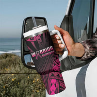 Breast Cancer Pink Out Tumbler With Handle Polynesian Art Tattoo Black Version LT05 - Polynesian Pride