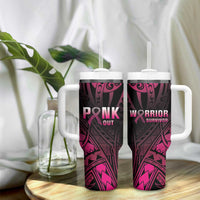 Breast Cancer Pink Out Tumbler With Handle Polynesian Art Tattoo Black Version LT05 - Polynesian Pride