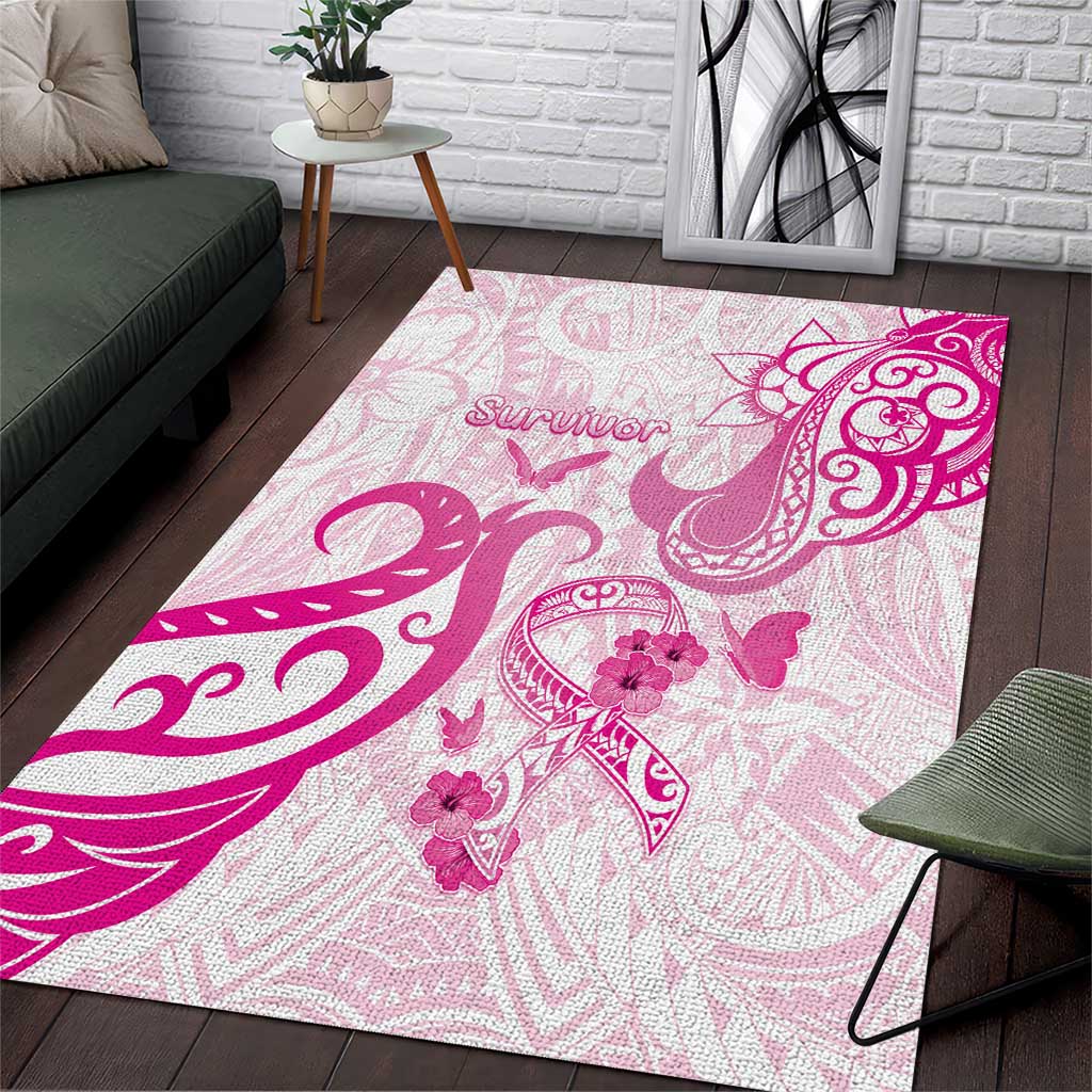 Breast Cancer Awareness Area Rug Ribbon Polynesian Pattern White Version LT05 White - Polynesian Pride