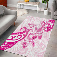 Breast Cancer Awareness Area Rug Ribbon Polynesian Pattern White Version LT05 - Polynesian Pride