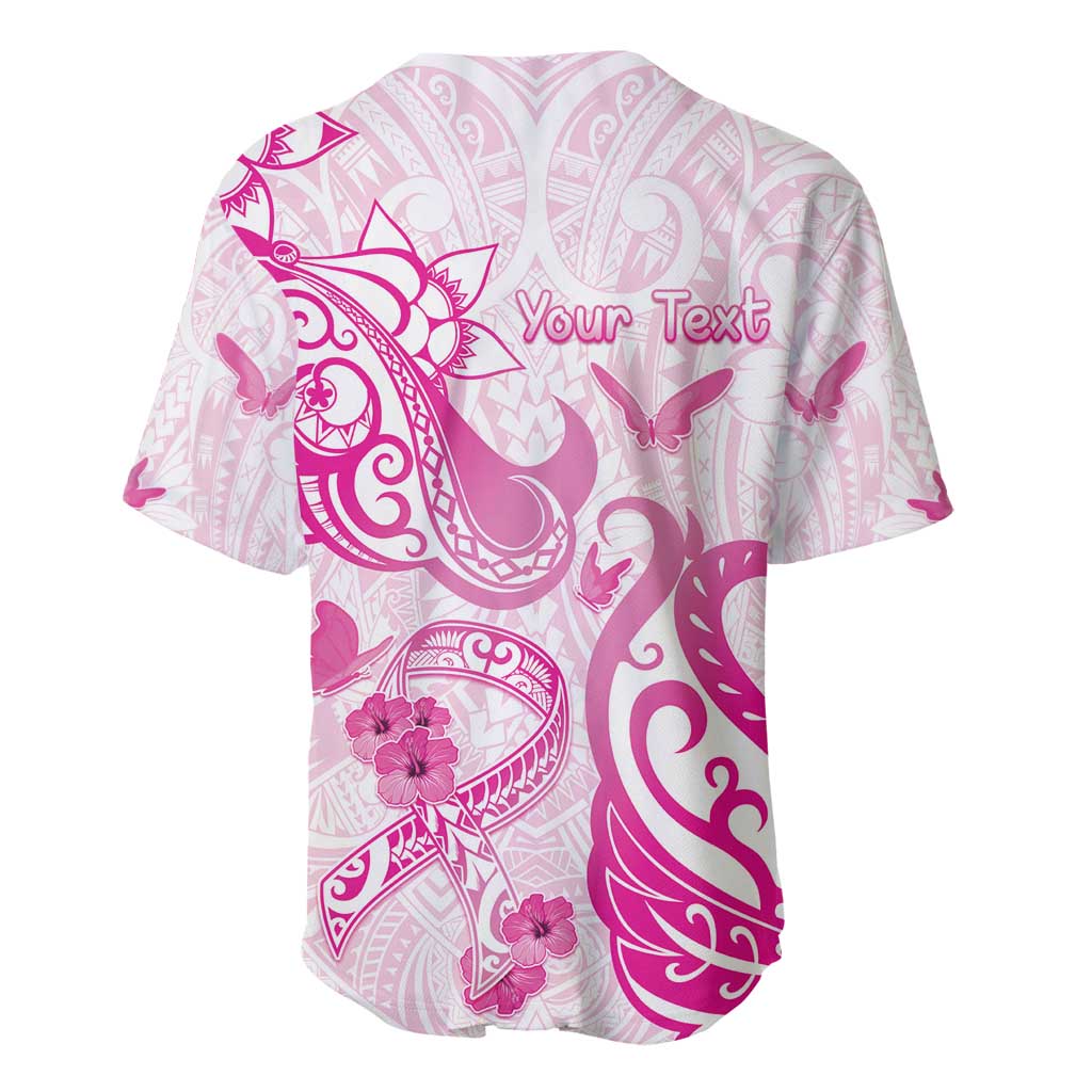 Personalised Breast Cancer Awareness Baseball Jersey Ribbon Polynesian Pattern White Version LT05 - Polynesian Pride