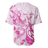 Personalised Breast Cancer Awareness Baseball Jersey Ribbon Polynesian Pattern White Version LT05 - Polynesian Pride