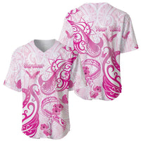 Personalised Breast Cancer Awareness Baseball Jersey Ribbon Polynesian Pattern White Version LT05 - Polynesian Pride