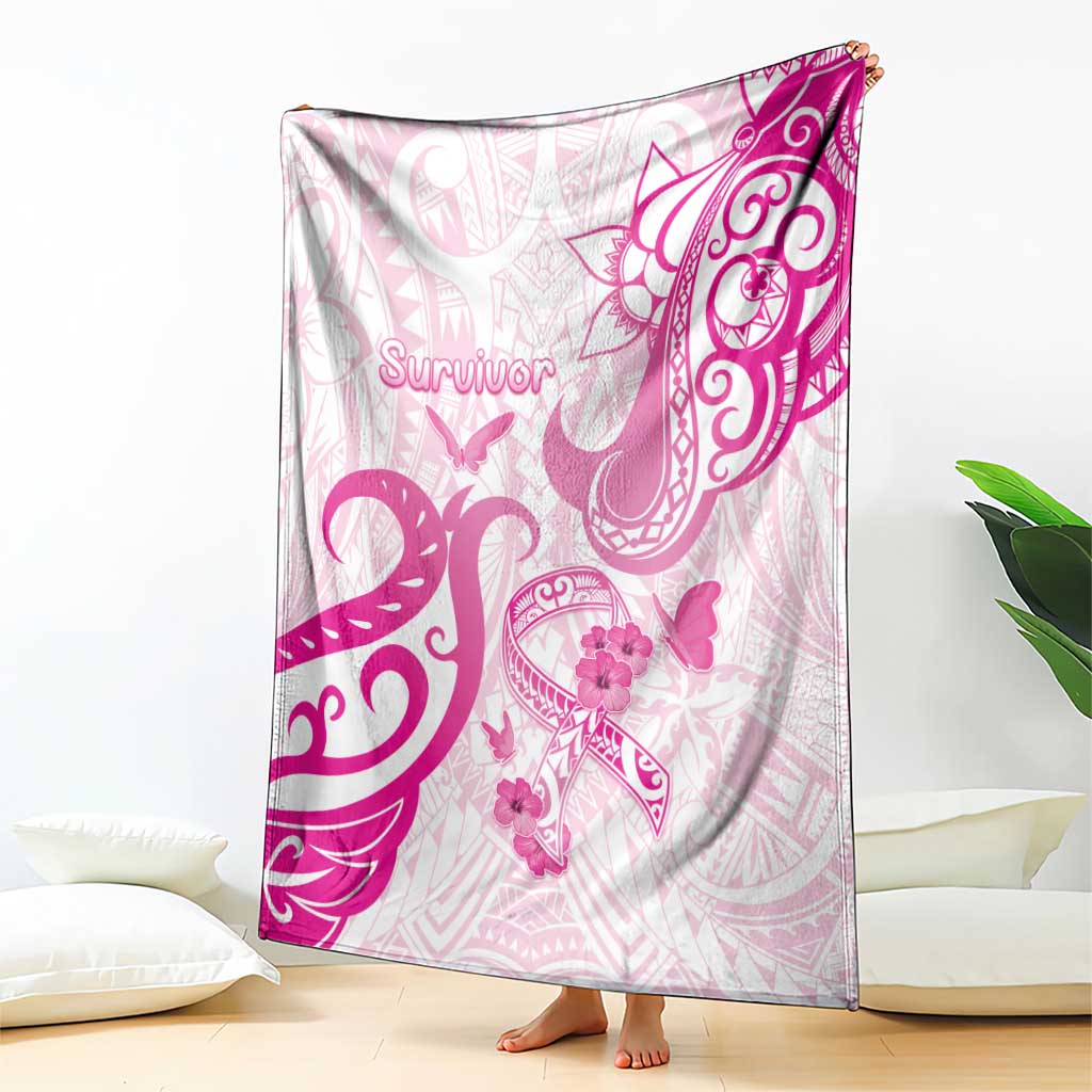 Breast Cancer Awareness Blanket Ribbon Polynesian Pattern White Version LT05 - Polynesian Pride