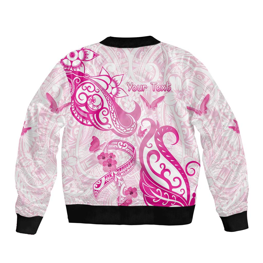 Personalised Breast Cancer Awareness Bomber Jacket Ribbon Polynesian Pattern White Version LT05 - Polynesian Pride