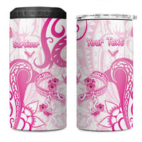Personalised Breast Cancer Awareness 4 in 1 Can Cooler Tumbler Ribbon Polynesian Pattern White Version LT05 One Size: 16 oz White - Polynesian Pride
