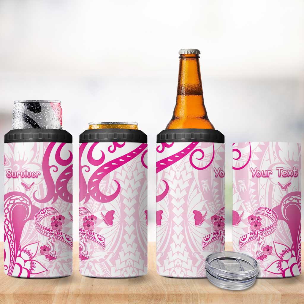 Personalised Breast Cancer Awareness 4 in 1 Can Cooler Tumbler Ribbon Polynesian Pattern White Version LT05 - Polynesian Pride