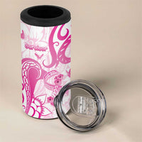 Personalised Breast Cancer Awareness 4 in 1 Can Cooler Tumbler Ribbon Polynesian Pattern White Version LT05 - Polynesian Pride