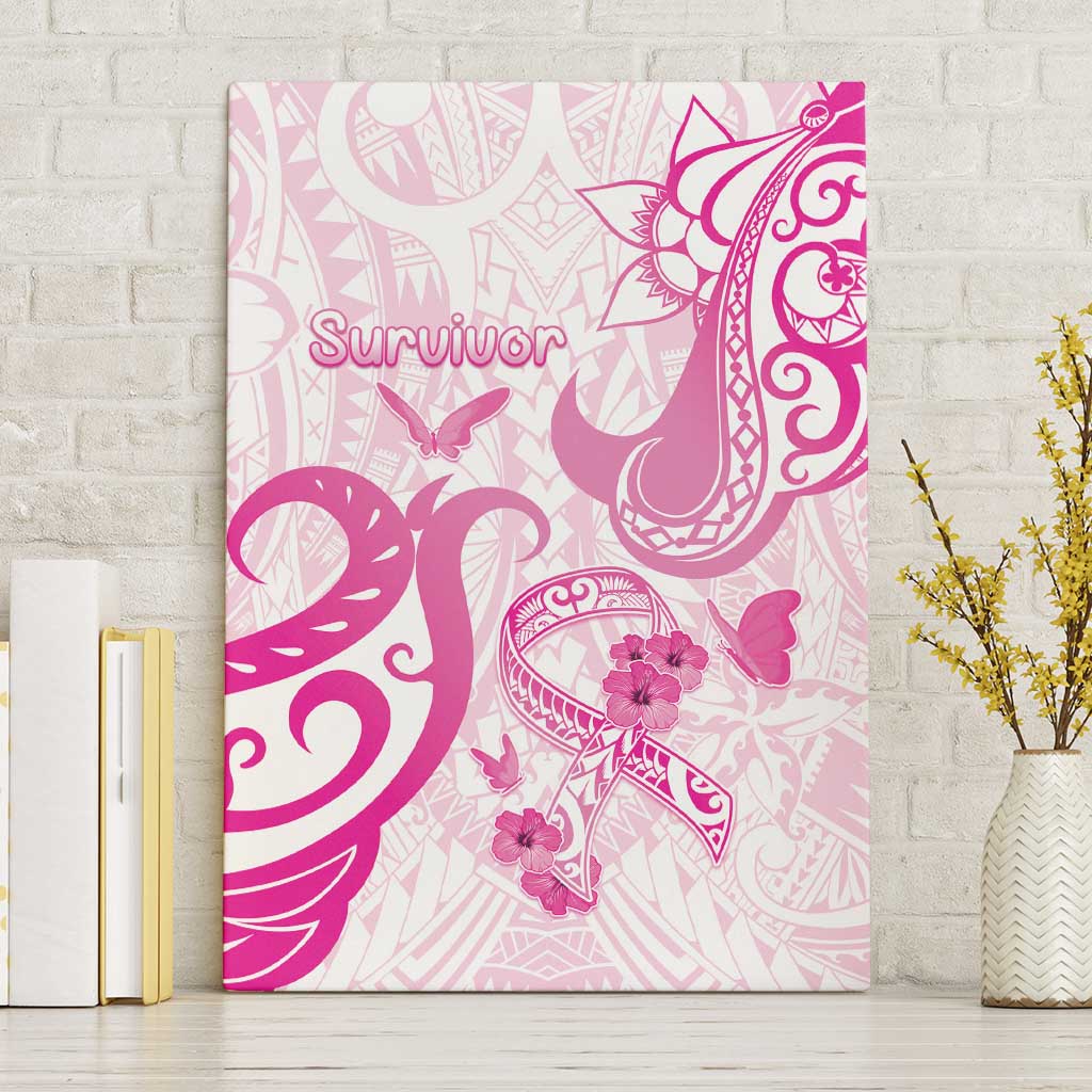 Breast Cancer Awareness Canvas Wall Art Ribbon Polynesian Pattern White Version LT05 Without Frame White - Polynesian Pride