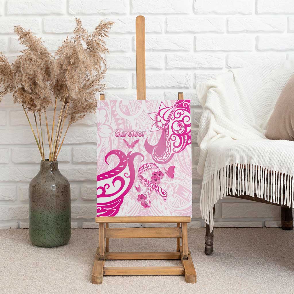 Breast Cancer Awareness Canvas Wall Art Ribbon Polynesian Pattern White Version LT05 - Polynesian Pride