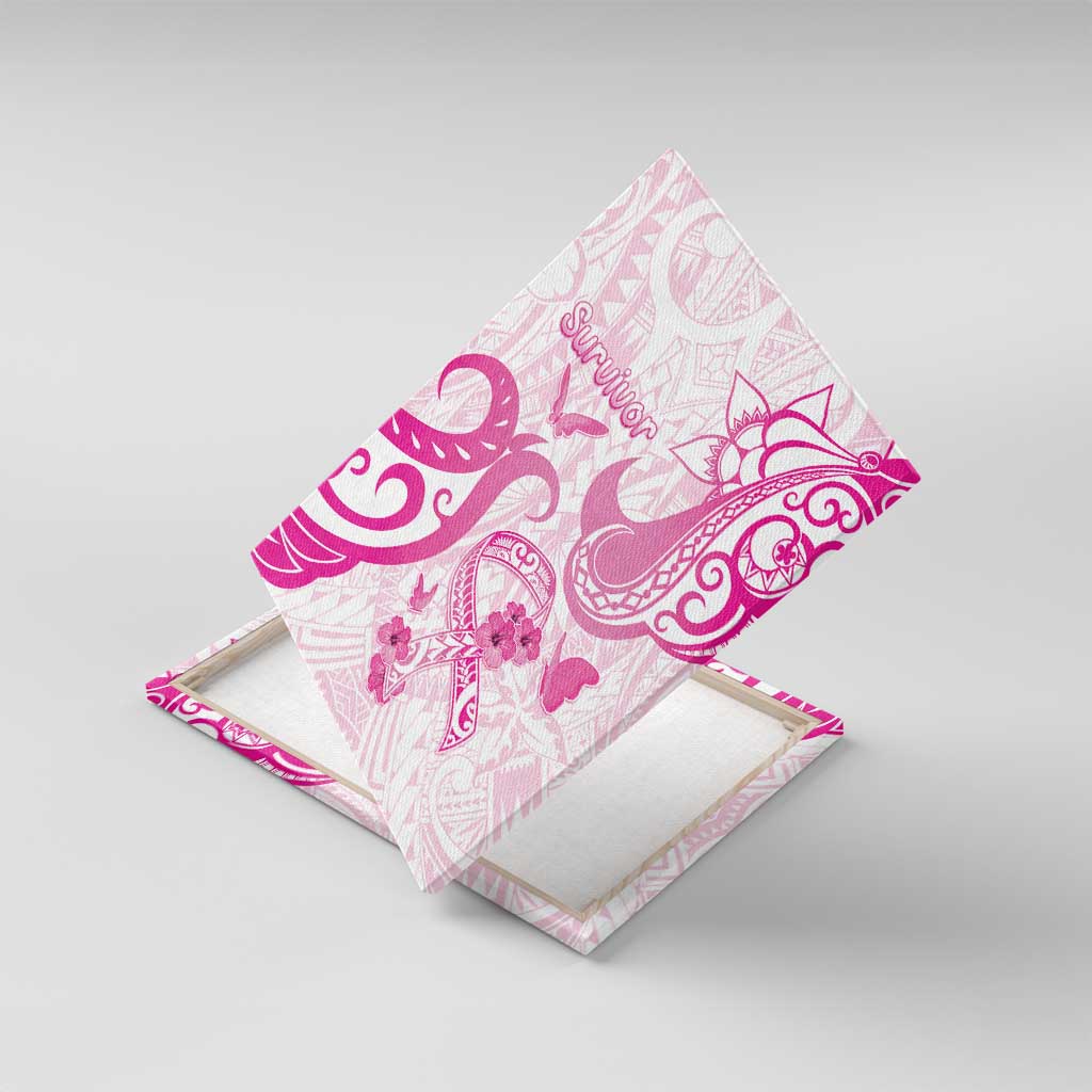 Breast Cancer Awareness Canvas Wall Art Ribbon Polynesian Pattern White Version LT05 With Frame White - Polynesian Pride