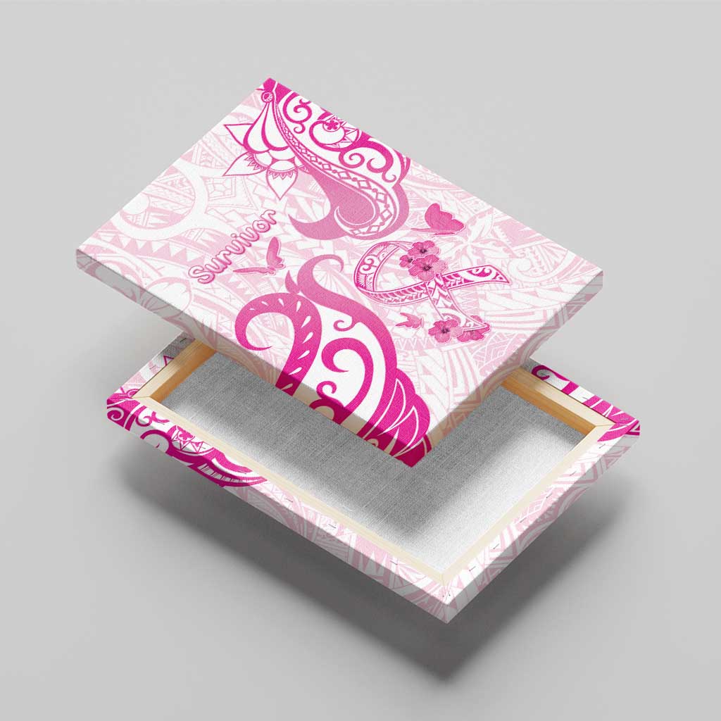 Breast Cancer Awareness Canvas Wall Art Ribbon Polynesian Pattern White Version LT05 - Polynesian Pride