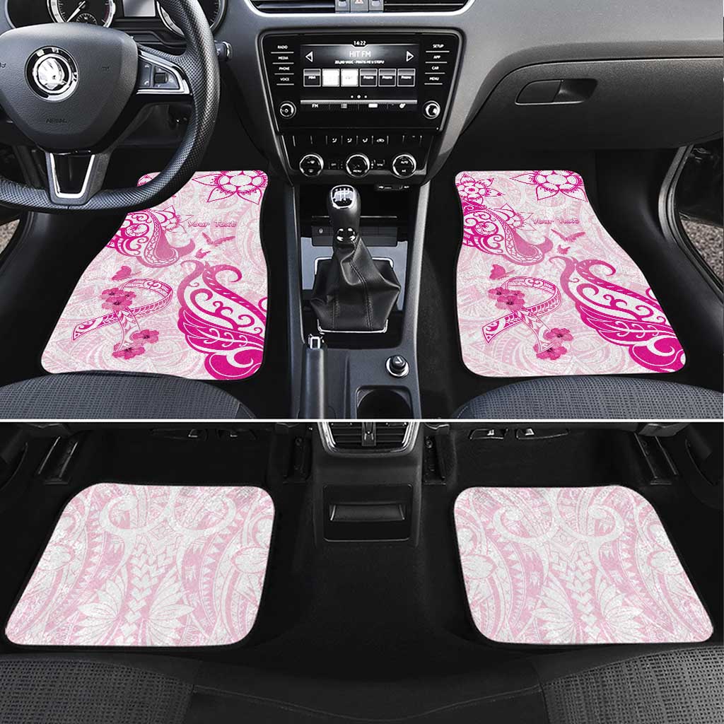 Breast Cancer Awareness Car Mats Ribbon Polynesian Pattern White Version LT05 Set 4pcs White - Polynesian Pride