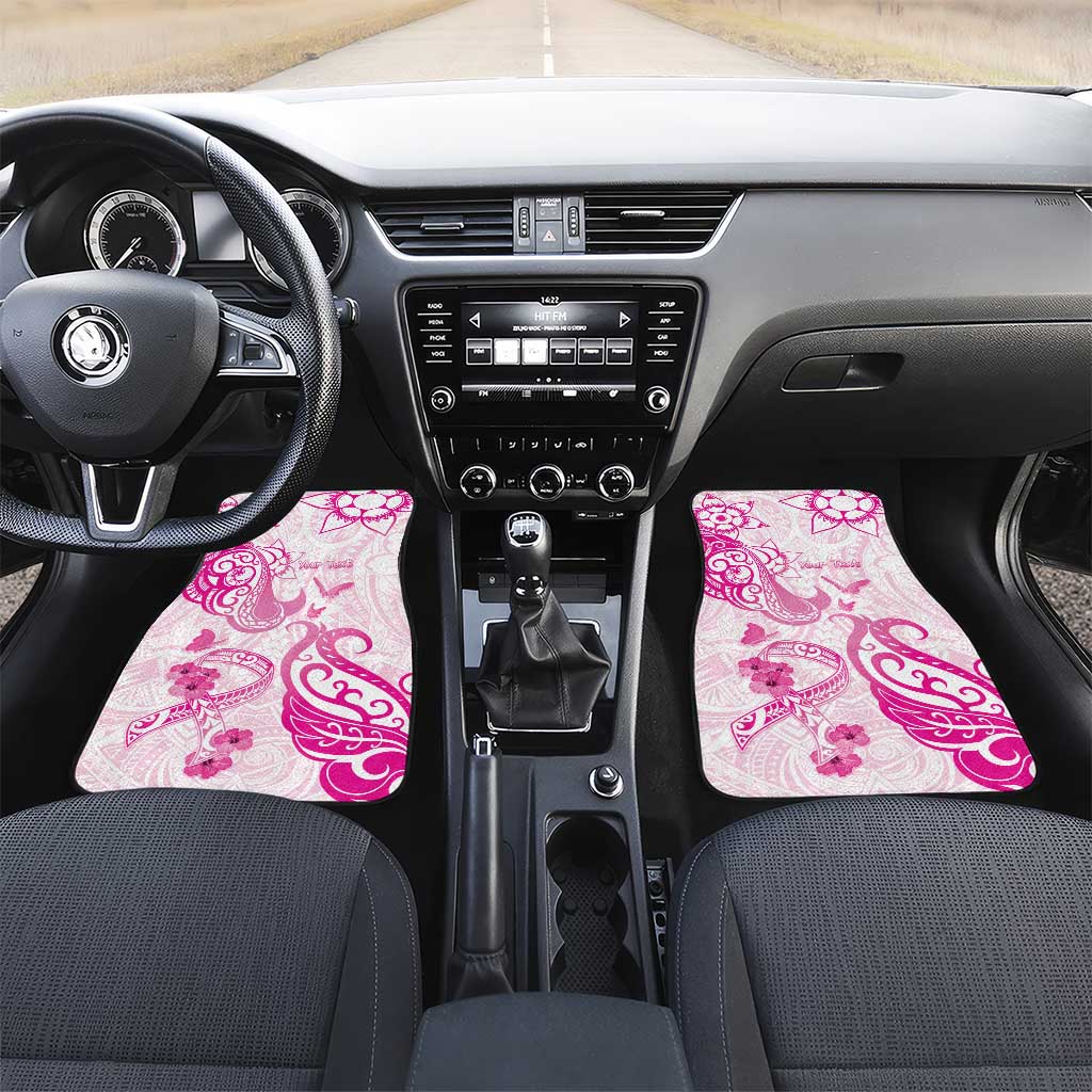 Breast Cancer Awareness Car Mats Ribbon Polynesian Pattern White Version LT05 Set 2pcs - Front White - Polynesian Pride