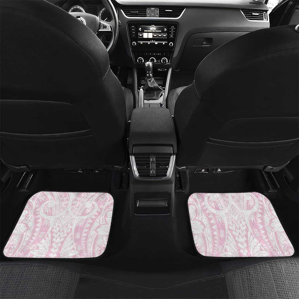 Breast Cancer Awareness Car Mats Ribbon Polynesian Pattern White Version LT05 Set 2pcs - Back White - Polynesian Pride