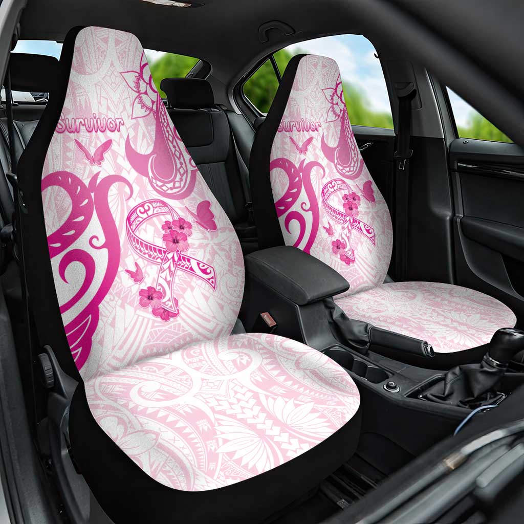 Breast Cancer Awareness Car Seat Cover Ribbon Polynesian Pattern White Version LT05 One Size White - Polynesian Pride