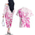 Personalised Breast Cancer Awareness Couples Matching Off The Shoulder Long Sleeve Dress and Hawaiian Shirt Ribbon Polynesian Pattern White Version