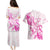 Personalised Breast Cancer Awareness Couples Matching Puletasi and Hawaiian Shirt Ribbon Polynesian Pattern White Version