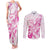 Personalised Breast Cancer Awareness Couples Matching Tank Maxi Dress and Long Sleeve Button Shirt Ribbon Polynesian Pattern White Version