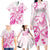 Personalised Breast Cancer Awareness Family Matching Long Sleeve Bodycon Dress and Hawaiian Shirt Ribbon Polynesian Pattern White Version