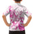 Personalised Breast Cancer Awareness Family Matching Off The Shoulder Long Sleeve Dress and Hawaiian Shirt Ribbon Polynesian Pattern White Version