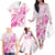 Personalised Breast Cancer Awareness Family Matching Off The Shoulder Long Sleeve Dress and Hawaiian Shirt Ribbon Polynesian Pattern White Version