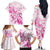 Personalised Breast Cancer Awareness Family Matching Off The Shoulder Long Sleeve Dress and Hawaiian Shirt Ribbon Polynesian Pattern White Version