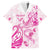 Personalised Breast Cancer Awareness Family Matching Off The Shoulder Long Sleeve Dress and Hawaiian Shirt Ribbon Polynesian Pattern White Version