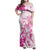 Personalised Breast Cancer Awareness Family Matching Off Shoulder Maxi Dress and Hawaiian Shirt Ribbon Polynesian Pattern White Version