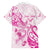 Personalised Breast Cancer Awareness Family Matching Off Shoulder Short Dress and Hawaiian Shirt Ribbon Polynesian Pattern White Version