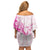 Personalised Breast Cancer Awareness Family Matching Off Shoulder Short Dress and Hawaiian Shirt Ribbon Polynesian Pattern White Version