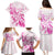 Personalised Breast Cancer Awareness Family Matching Puletasi and Hawaiian Shirt Ribbon Polynesian Pattern White Version