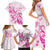 Personalised Breast Cancer Awareness Family Matching Short Sleeve Bodycon Dress and Hawaiian Shirt Ribbon Polynesian Pattern White Version