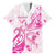 Personalised Breast Cancer Awareness Family Matching Short Sleeve Bodycon Dress and Hawaiian Shirt Ribbon Polynesian Pattern White Version