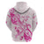 Personalised Breast Cancer Awareness Hoodie Ribbon Polynesian Pattern White Version