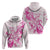 Personalised Breast Cancer Awareness Hoodie Ribbon Polynesian Pattern White Version