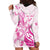 Personalised Breast Cancer Awareness Hoodie Dress Ribbon Polynesian Pattern White Version