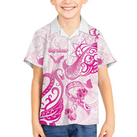 Personalised Breast Cancer Awareness Kid Hawaiian Shirt Ribbon Polynesian Pattern White Version LT05 Kid White - Polynesian Pride