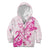 Personalised Breast Cancer Awareness Kid Hoodie Ribbon Polynesian Pattern White Version