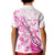 Personalised Breast Cancer Awareness Kid Polo Shirt Ribbon Polynesian Pattern White Version