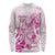 Personalised Breast Cancer Awareness Long Sleeve Shirt Ribbon Polynesian Pattern White Version