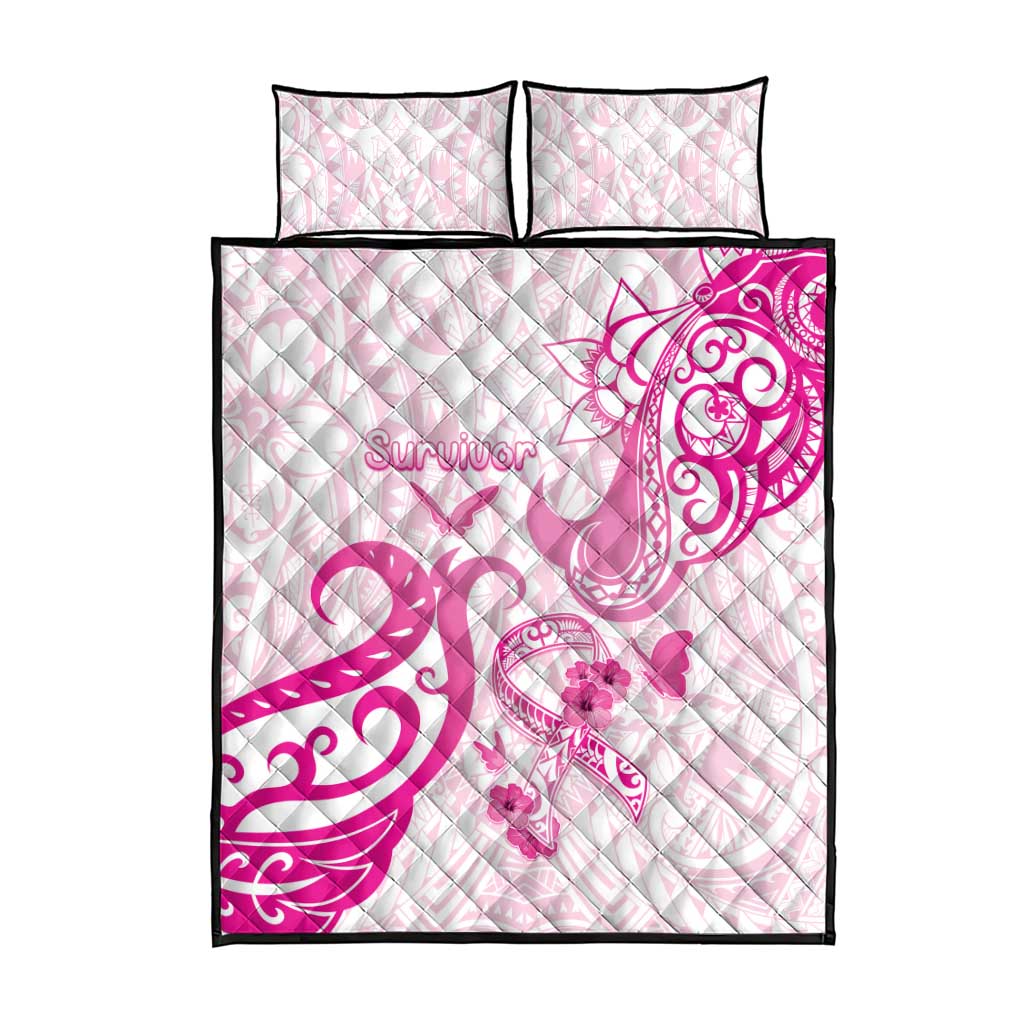Breast Cancer Awareness Quilt Bed Set Ribbon Polynesian Pattern White Version LT05 - Polynesian Pride