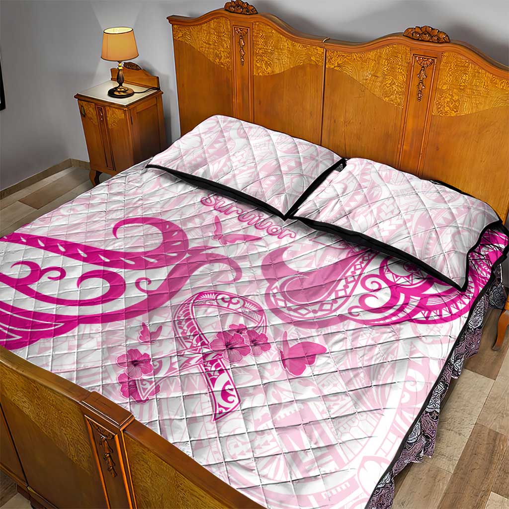 Breast Cancer Awareness Quilt Bed Set Ribbon Polynesian Pattern White Version LT05 - Polynesian Pride