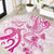 Breast Cancer Awareness Round Carpet Ribbon Polynesian Pattern White Version