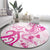 Breast Cancer Awareness Round Carpet Ribbon Polynesian Pattern White Version