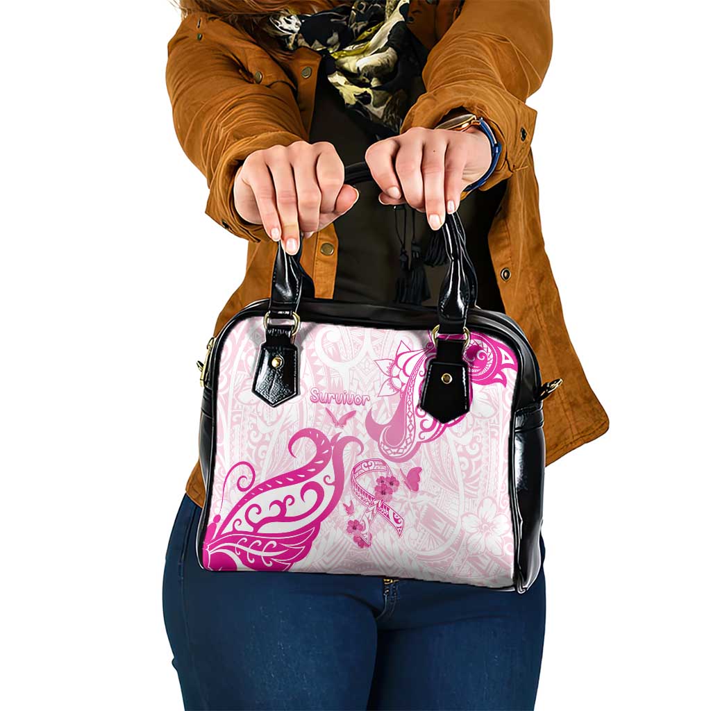 Breast Cancer Awareness Shoulder Handbag Ribbon Polynesian Pattern White Version LT05 One Size White - Polynesian Pride