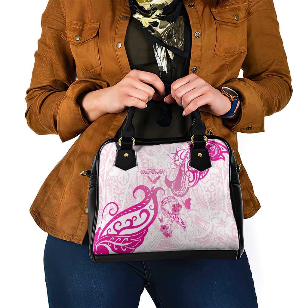 Breast Cancer Awareness Shoulder Handbag Ribbon Polynesian Pattern White Version LT05 - Polynesian Pride