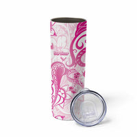 Personalised Breast Cancer Awareness Skinny Tumbler Ribbon Polynesian Pattern White Version LT05 - Polynesian Pride