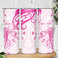 Personalised Breast Cancer Awareness Skinny Tumbler Ribbon Polynesian Pattern White Version LT05 - Polynesian Pride