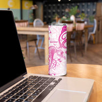 Personalised Breast Cancer Awareness Skinny Tumbler Ribbon Polynesian Pattern White Version LT05 - Polynesian Pride